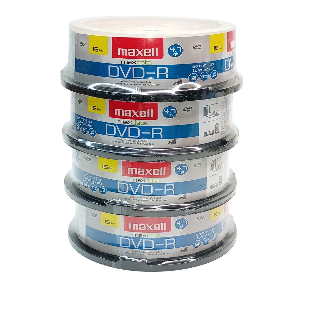 Maxell MaxData DVD-R 60 Count (4x 15pk) 4.7GB‎ 16x Blank Media Discs Spindle Lot